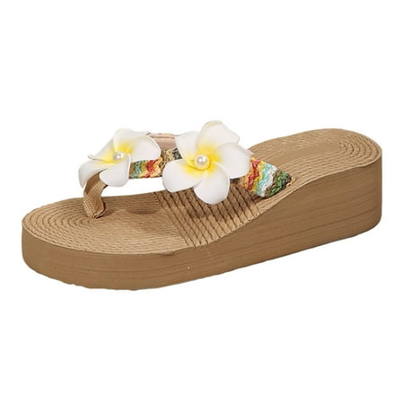 

Sandals Women Comfortable Beach Summer Bohemian Style Grass Rope Weaving Beach Outside Wear Slope Heel Large Size Sandals Slippers