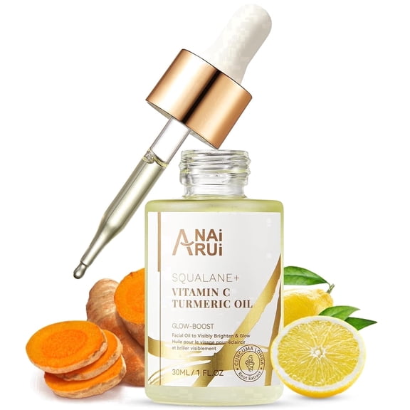 ANAiRUi Squalane Vitamin C Turmeric Facial Oil, Hydrating Firming Oil for Dry Sensitive Skin, 1 fl oz