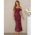 thumbnail image 4 of Merokeety Womens Summer Dresses Off The Shoulder Spaghetti Strap Floral Mesh Formal Party Maxi Dress Wine l, 4 of 4