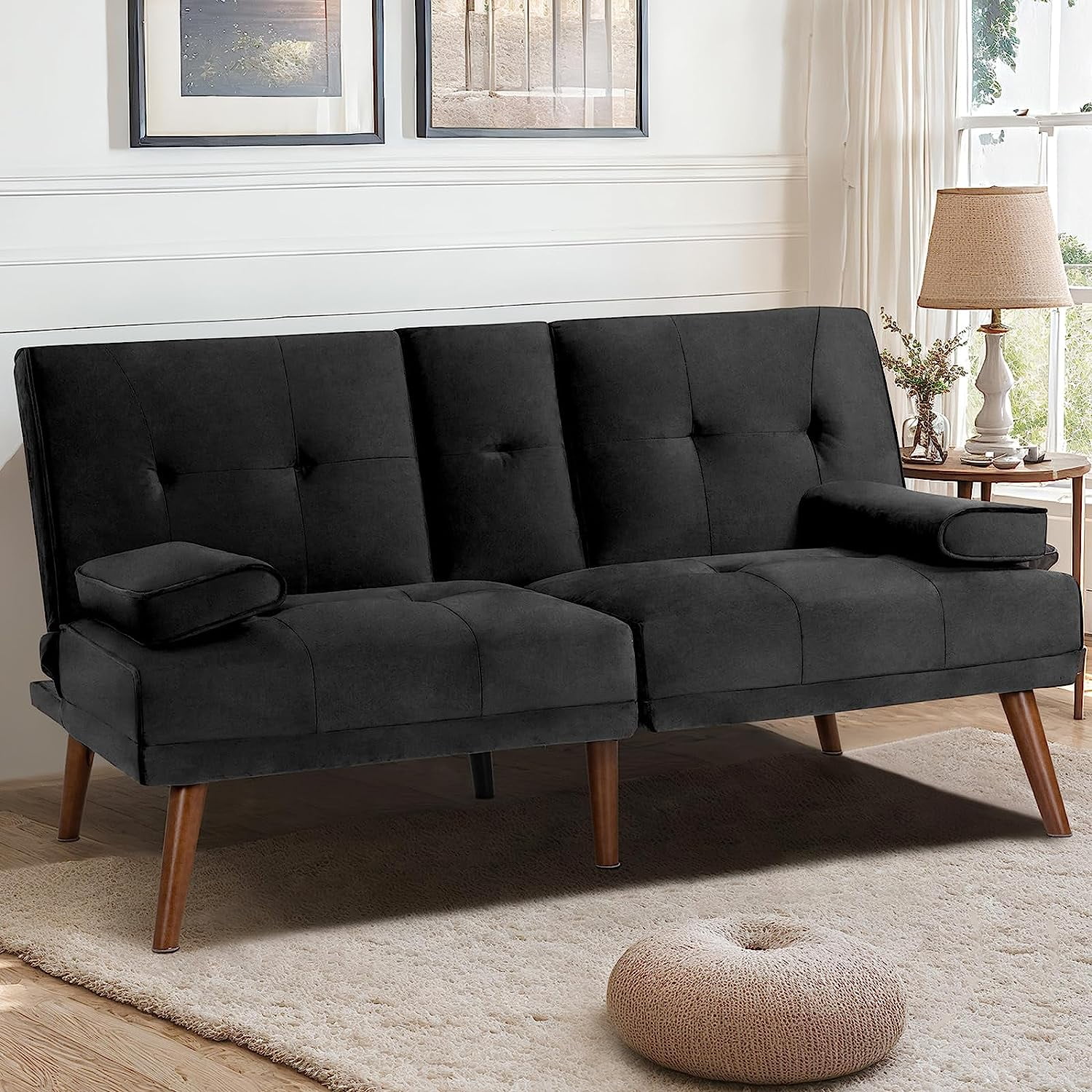 Sobaniilo Futon Sofa Bed Velvet Couch 60