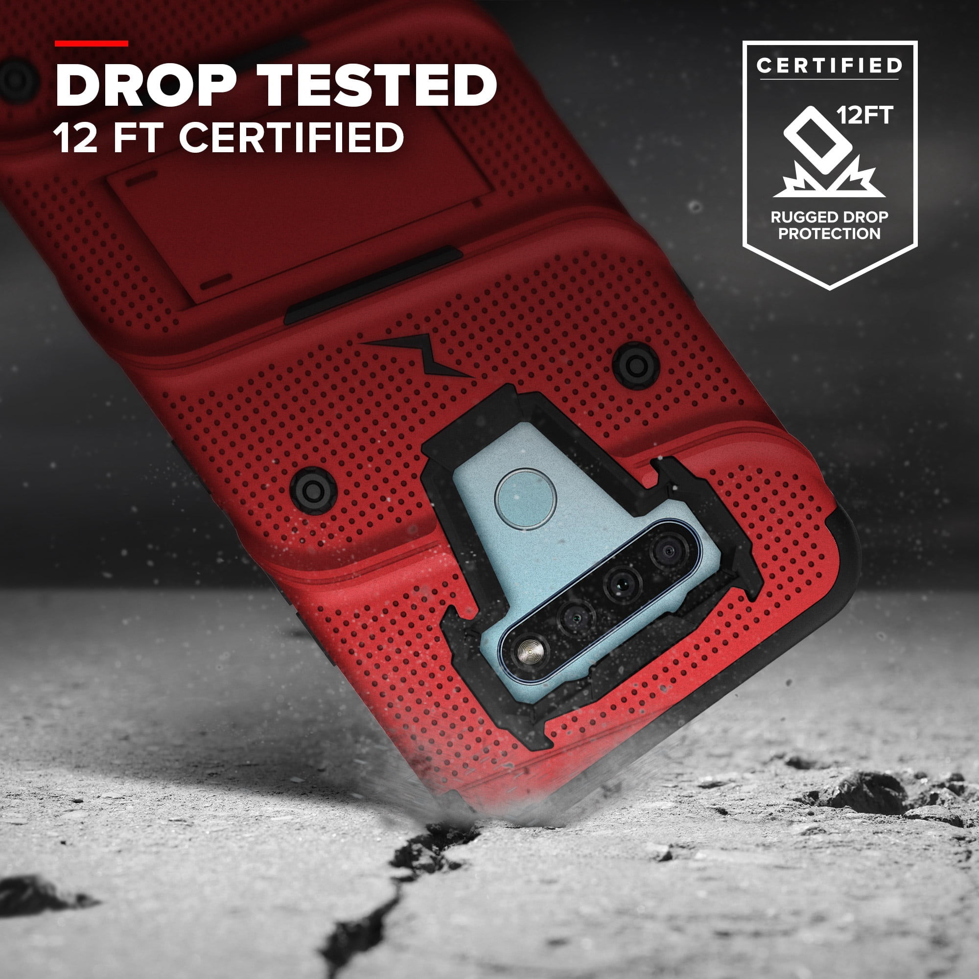 Zizo BOLT Series for LG K51 / LG Reflect Case with Screen Protector Kickstand Holster Lanyard - Red & Black