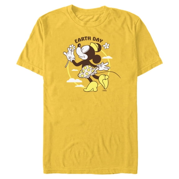 Disney Minnie Mouse Earth Day Clouds Flowers Retro Vintage - Short Sleeve Blended T-Shirt for Adults - Customized-Yellow