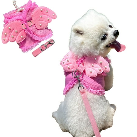 Dog Harness with Leash Set Dog Harness with Angel Wings Pet Harness Dress for Puppy Small Medium Dogs Pink XL