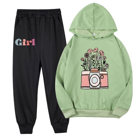 Odeerbi 2-9 Años Niñas Trajes de Algodón Estampado de Flores Sudaderas Con Capucha Pantalones de Dos Piezas Sudaderas de Manga Larga Con Capucha
