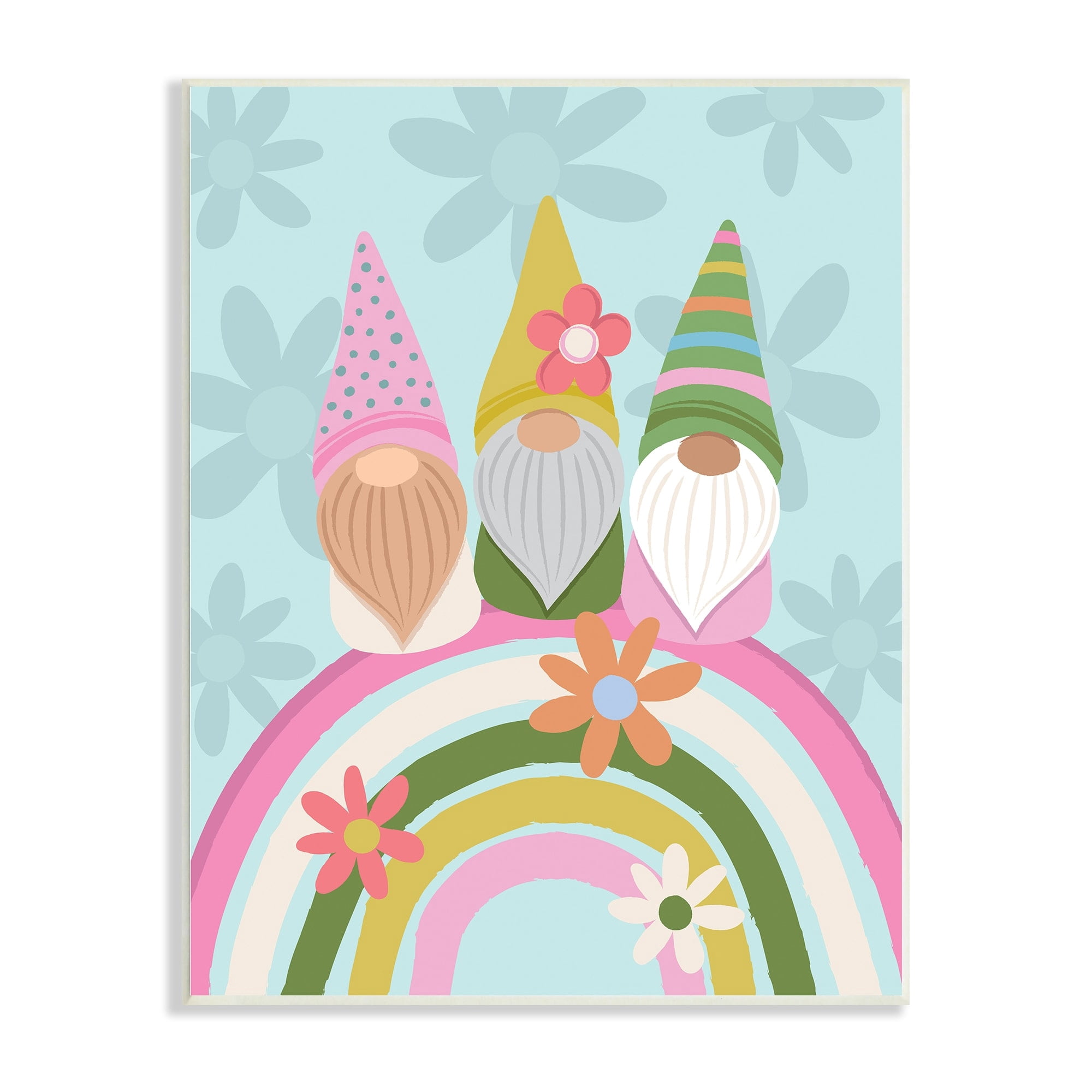Stupell Industries Groovy Pink Garden Gnomes Pattern Rainbow Motif Wood Wall Art, 10 x 15, Design by Lisa Perry Whitebutton