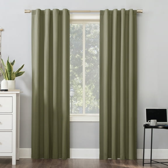 Sun Zero Cyrus Thermal 100% Blackout Back Tab Curtain Panel, 40"X96", Olive Green