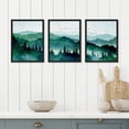 thumbnail image 2 of PixonSign Framed Canvas Print Wall Art Set - Watercolor Green Teal Mountain Forest Art - Set of 3 Nature Wilderness Landscape Artwork Modern Wall Décor - 12"x16"x3 Panels Black, 2 of 5