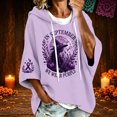 thumbnail image 2 of Arlun In October We Wear Purple Witch Hoodies Women's Cancer Awareness Month Ribbon Graphic 3/4 Sleeve Hooded Sweatshirts Casual Loose Comfort Drop Shoulder Pullovers, 2 of 6