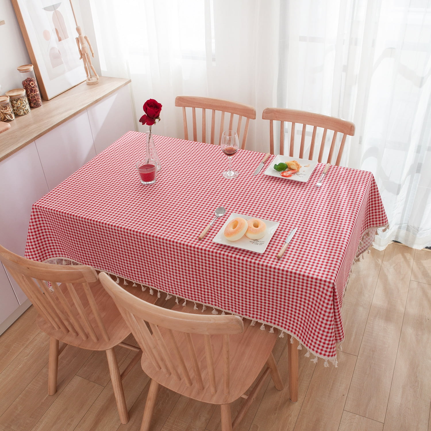 XmhyTop red checkered Small Fresh Countryside Style Tablecloth