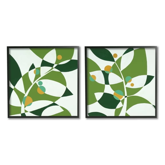 Stupell Industries Tropical Leaves Abstraction Abstract Painting Black Framed Art Print Wall Art, 12 x 12, Set of 2