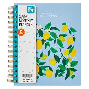 Pen+Gear Monthly Medium (7.25" x 8.25") Planner Lemons 15 Month  April 2025-June 2026