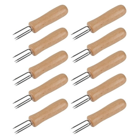 

FRCOLOR 10pcs Stainless Steel Forks Three-Pin Design Corn Fruit Skewers (Assorted Color)