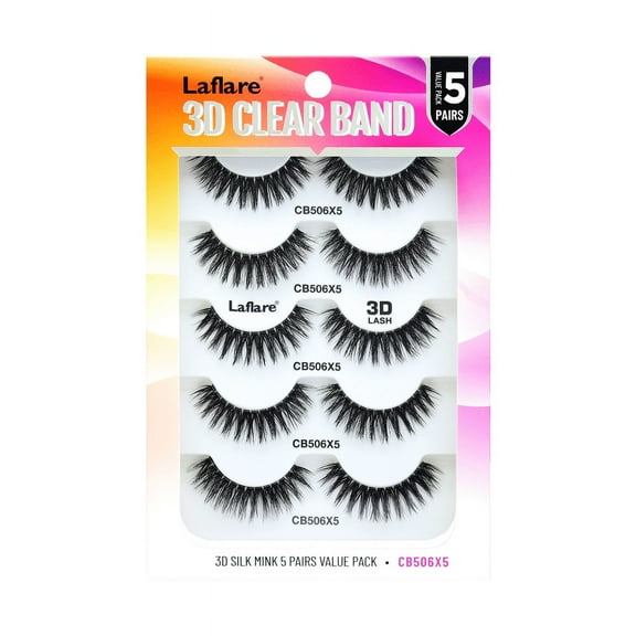 Laflare Strip Lashes look like Eyelash Extensions Clear Band 3D Natural Look Volume Lashes Wipsy. 5 Pairs