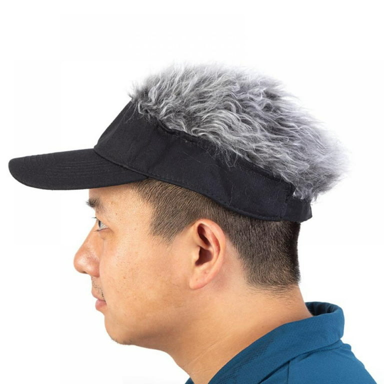 Men's Novelty Spiked Hair Visor Sun Funny Golf Hats Fake Wig Peaked  Adjustable Baseball Caps 