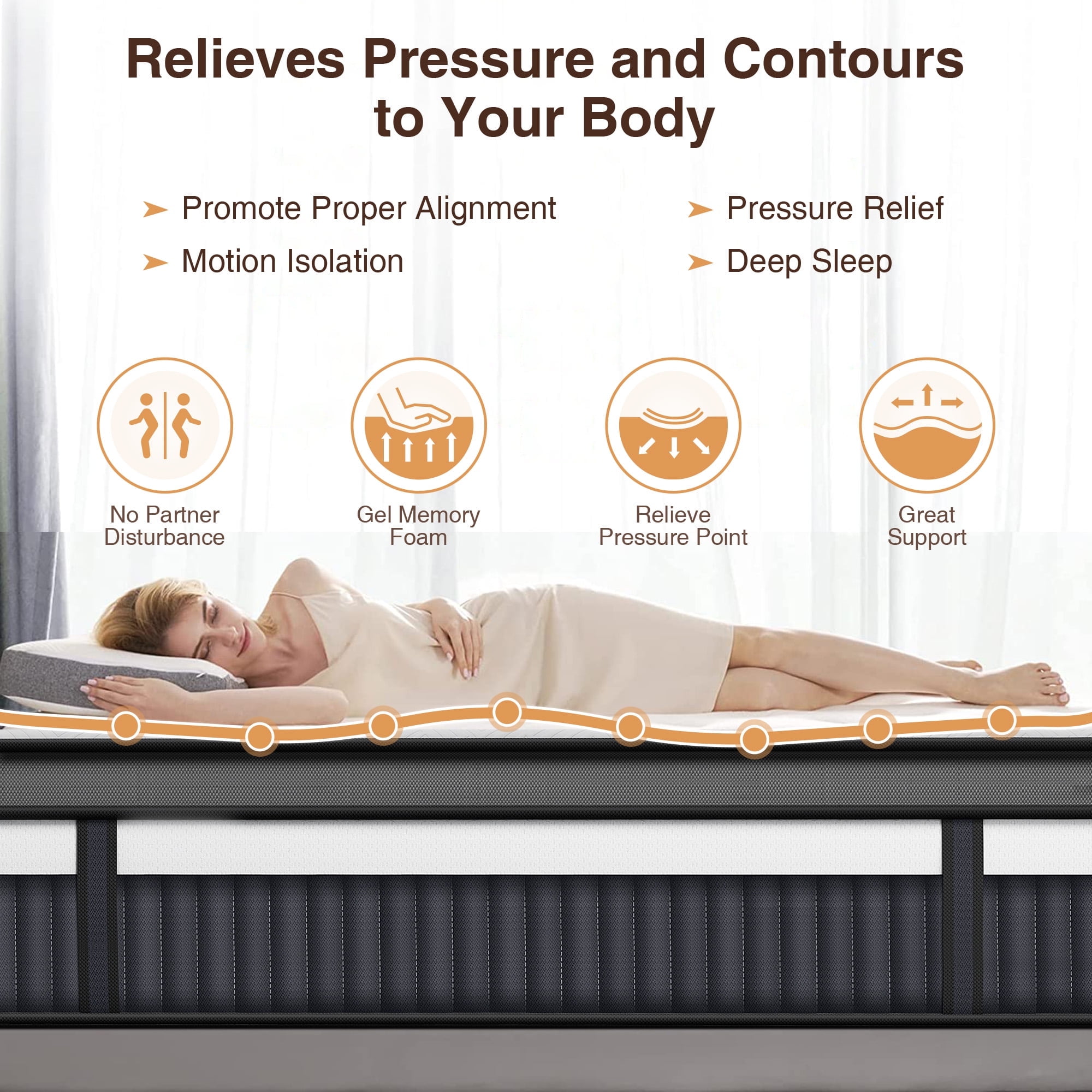 Queen Mattress, 14 Inch Memory Foam Mattress in a Box, Pressure Relief Mattress, Zoned Support, Gel Layer for Cooling, Medium Firm, Improving Circulation, Breathable