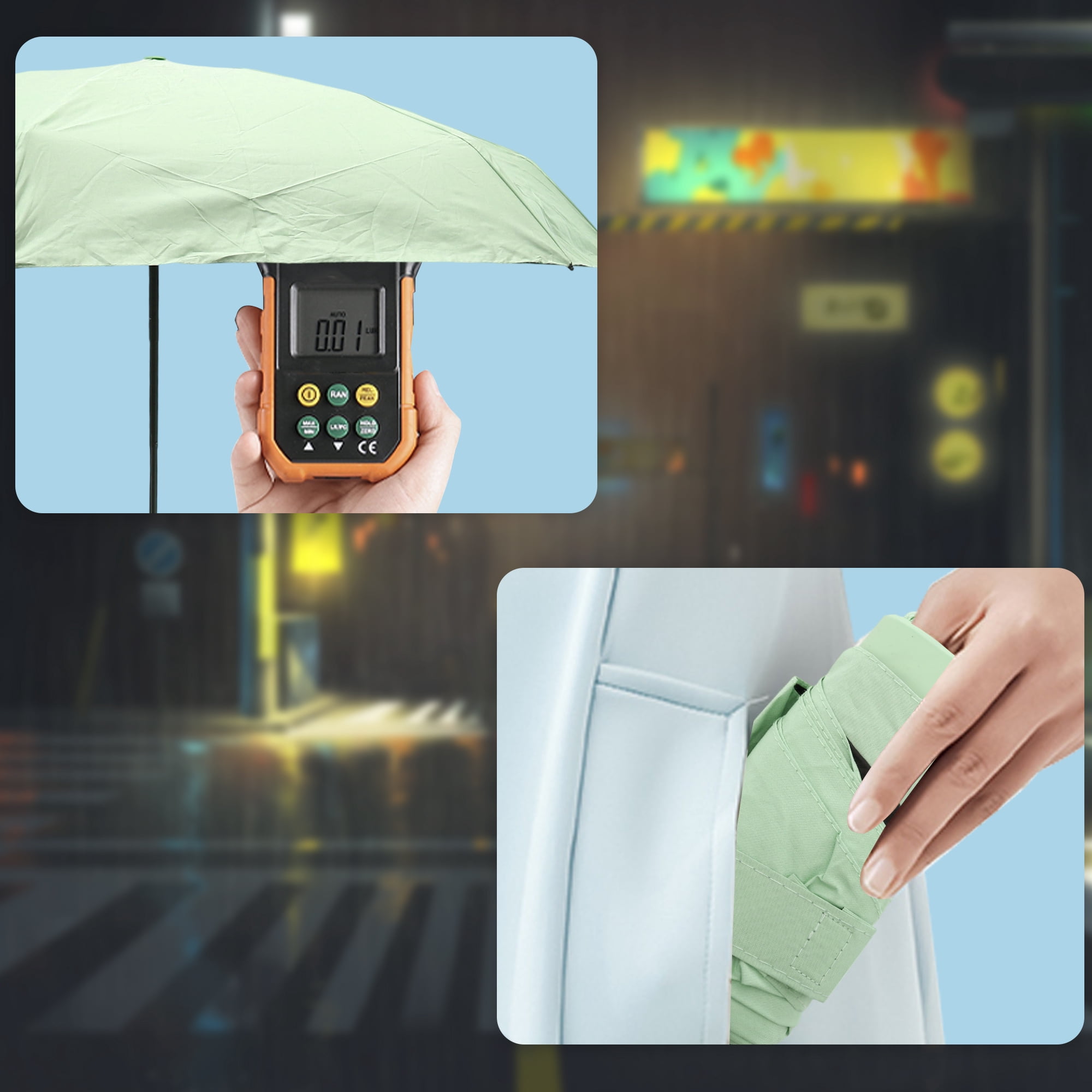 Unique Bargains Windproof Folding Mini Umbrella with Storage Box Light Green