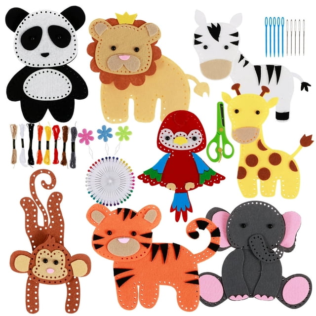 8Pcs Animal Sewing Craft Kit Felt Sewing Animal Craft Set Cute Animal DIY Crafting and Sewing Set with Instructions and Felt Materials Educational Animal Craft Kit for Kids Beginners