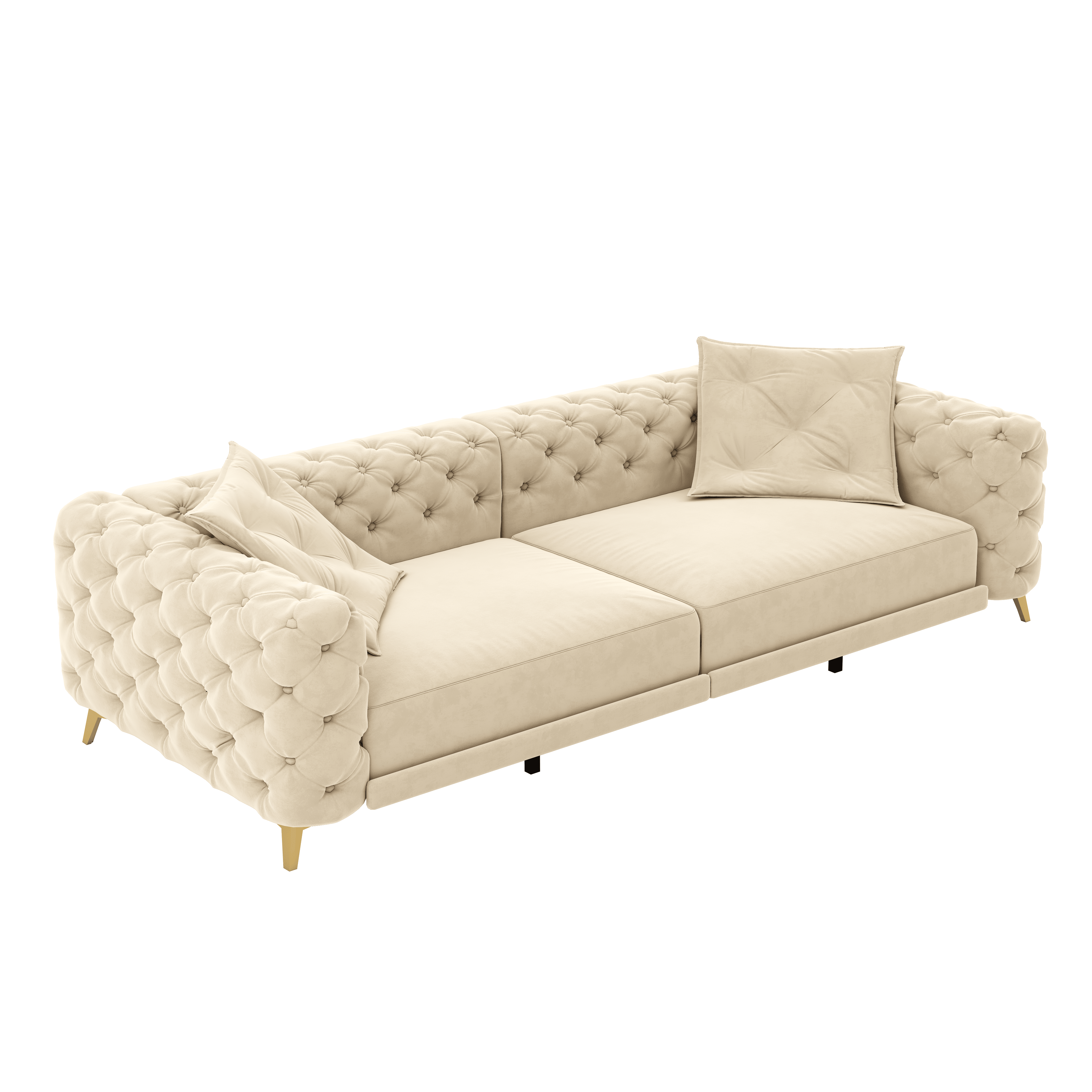 3-in-1 Velvet Sleeper Sofa Bed, 97.7" Modern Button Tufted Convertible Pull Out Couch with Gold Metal Legs & Deep Seat for Living Room, Camel