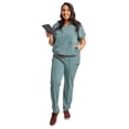 thumbnail image 5 of Mediclo Women's Medical Scrub Pants - Sicily 7 Pockets Pintuck Tapered Leg Elastic Drawstring Waist Eco Friendly Sustainable FYSEL Fabric Workwear Stone Blue FB2061R5STB10 XL, 5 of 7