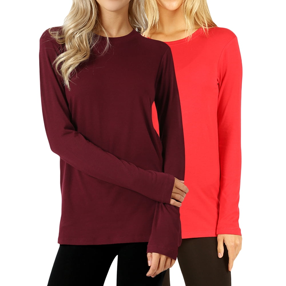 TheLovely Women Basic Round Crew Neck Long Sleeve Stretch Cotton 