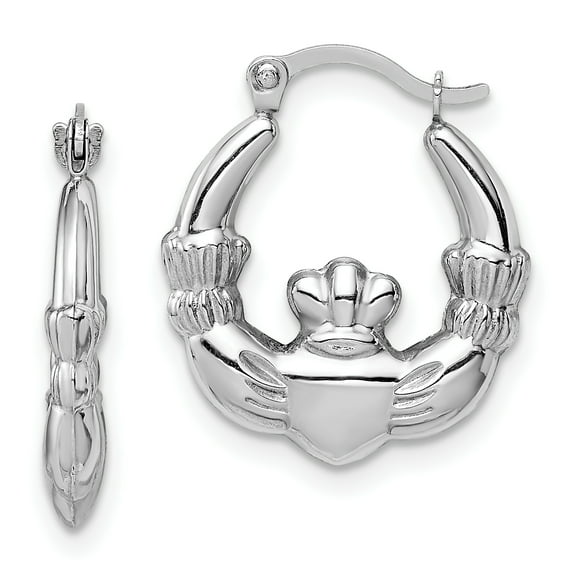 Primal Gold 14 Karat White Gold Claddagh Hoop Earrings