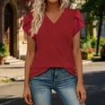 thumbnail image 2 of Feancey Womens V Neck T-Shirts Eyelet Petal Sleeve Summer Tops Dressy Casual Business Blouse Comfy Loose Pullover Tees Birthday Gifts Red S, 2 of 10