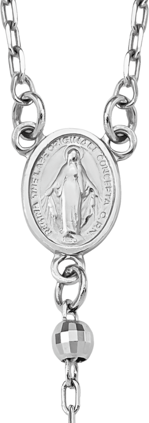 14K Solid White Gold 3mm Rosary Bead Necklace Chain