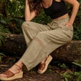 thumbnail image 5 of Favoffer Women's Linen Splice Long Pants Lace Detail Drawstring Elastic Waist Pocket Casual Jogger Trousers Summer Breathable, 5 of 9