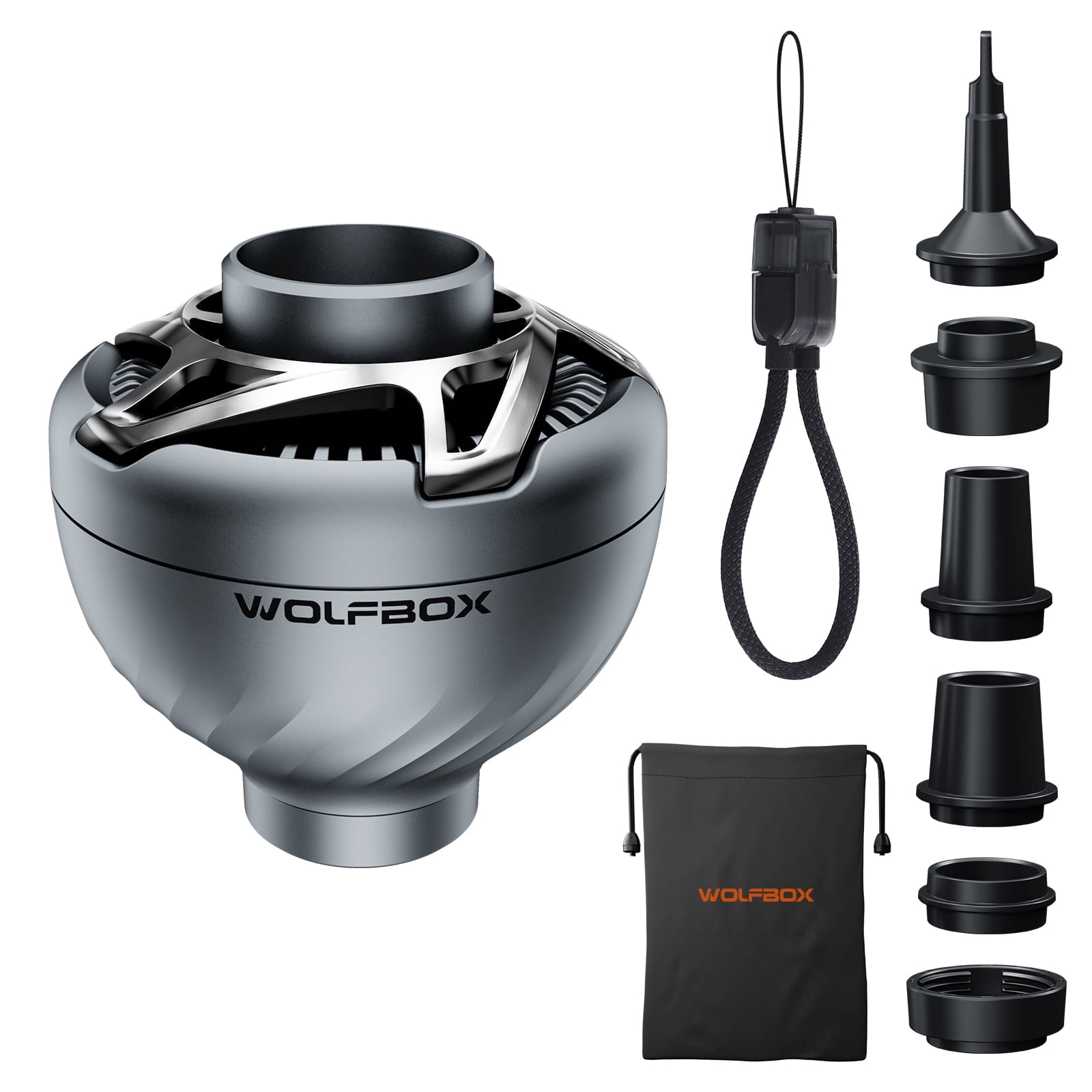 WOLFBOX Electric Air Pump, Portable Air Pump with 5 Nozzles, Ultra-Compact Battery-Free Design, External Power for Outdoor Camping, Inflatable Air Mattress, Swimming Rings, Pool Floats