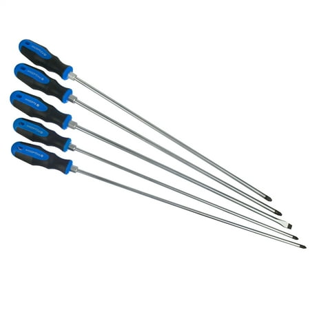 

5pc Extra Long Screwdriver Flat Slotted Pozi Phillips Headed Total Length 450mm