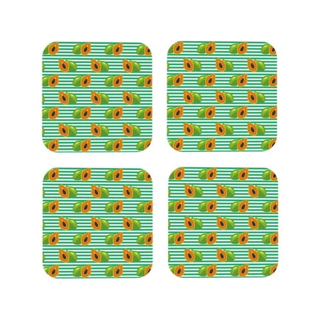 

Leather Coasters Set of 4 - Papaya Pattern stripe Lightweight Non-Slip Drink Coasters for Desk Anti-Scalding Desk Cup Coasters for Office Table Decor Square