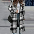thumbnail image 4 of ASDFVBKG Womens Lightweight Long Plaid Jacket Button Down Warm Lapel Long Sleeve Jacket Tunic Loose Coats Fall Winter Outerwear with Pockets Black L, 4 of 4