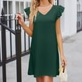thumbnail image 7 of QUYUON Womens Summer Mini Dresses Casual Ruffle Short Sleeve V-Neck Short Dress Solid Color Comfy Loose A-Line Club Party Dress Sleepwear Dress Loungewear Nightshirts Nightgowns Style D-6742 Green M, 7 of 7
