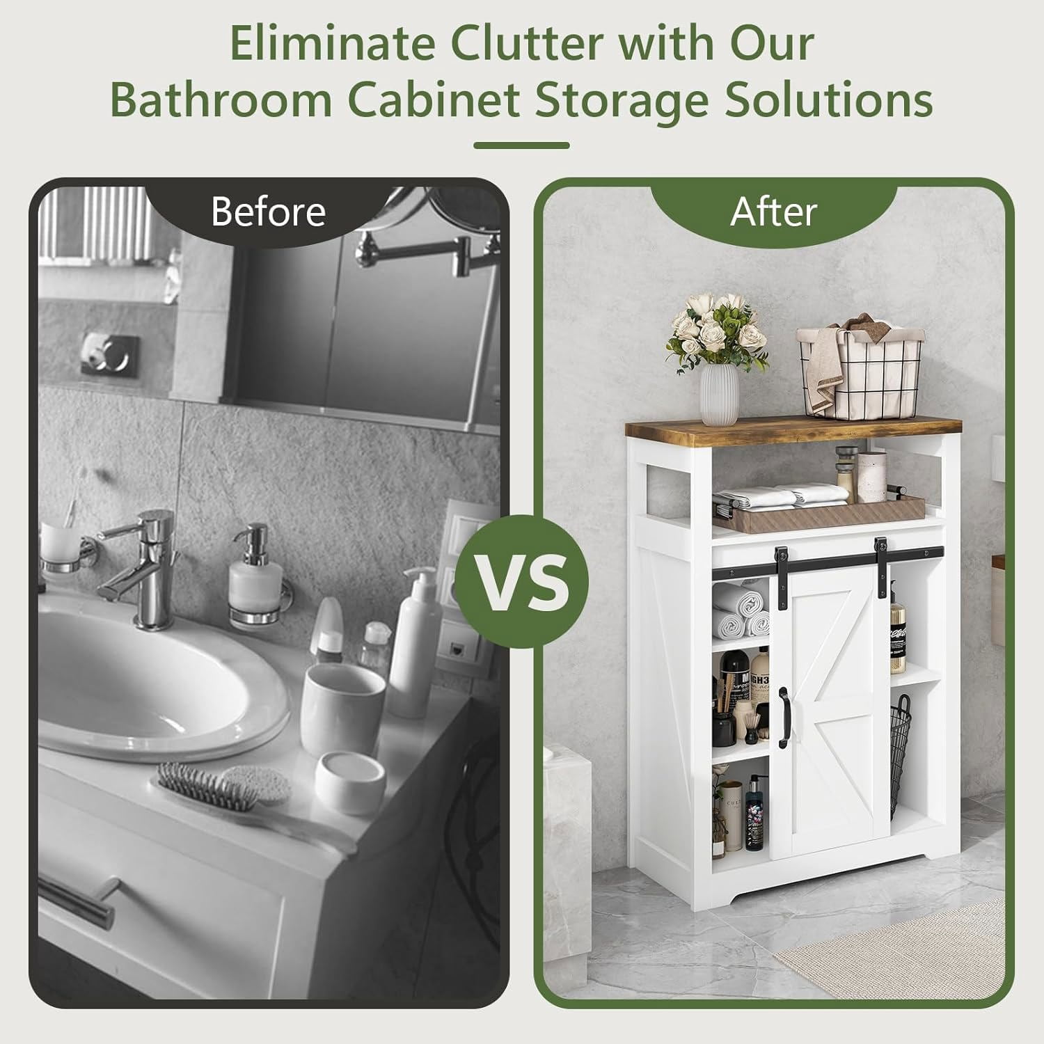Vabches Bathroom Floor Cabinet with Sliding Door,Freestanding Bathroom Storage Cabinet with Adjustable Shelf