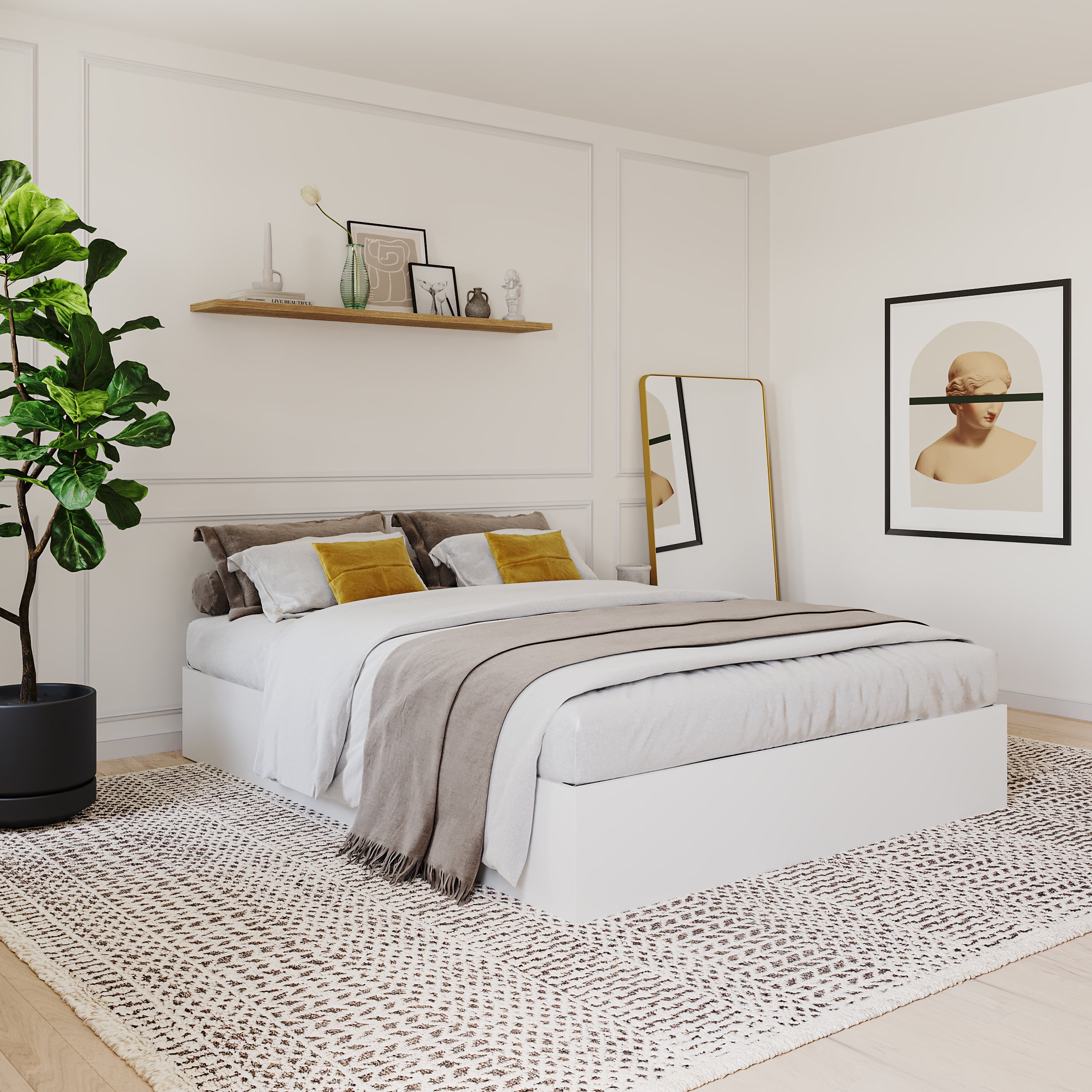 Nexera Queen Size Storage Wood Bed Frame with 3 Drawers, White