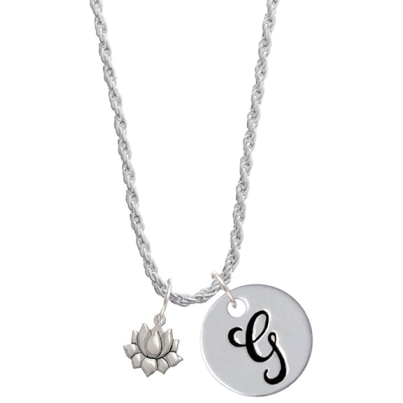 Delight Jewelry Silvertone Mini Lotus Silvertone Script Initial Disc - G - Charm Necklace, 20"+3"