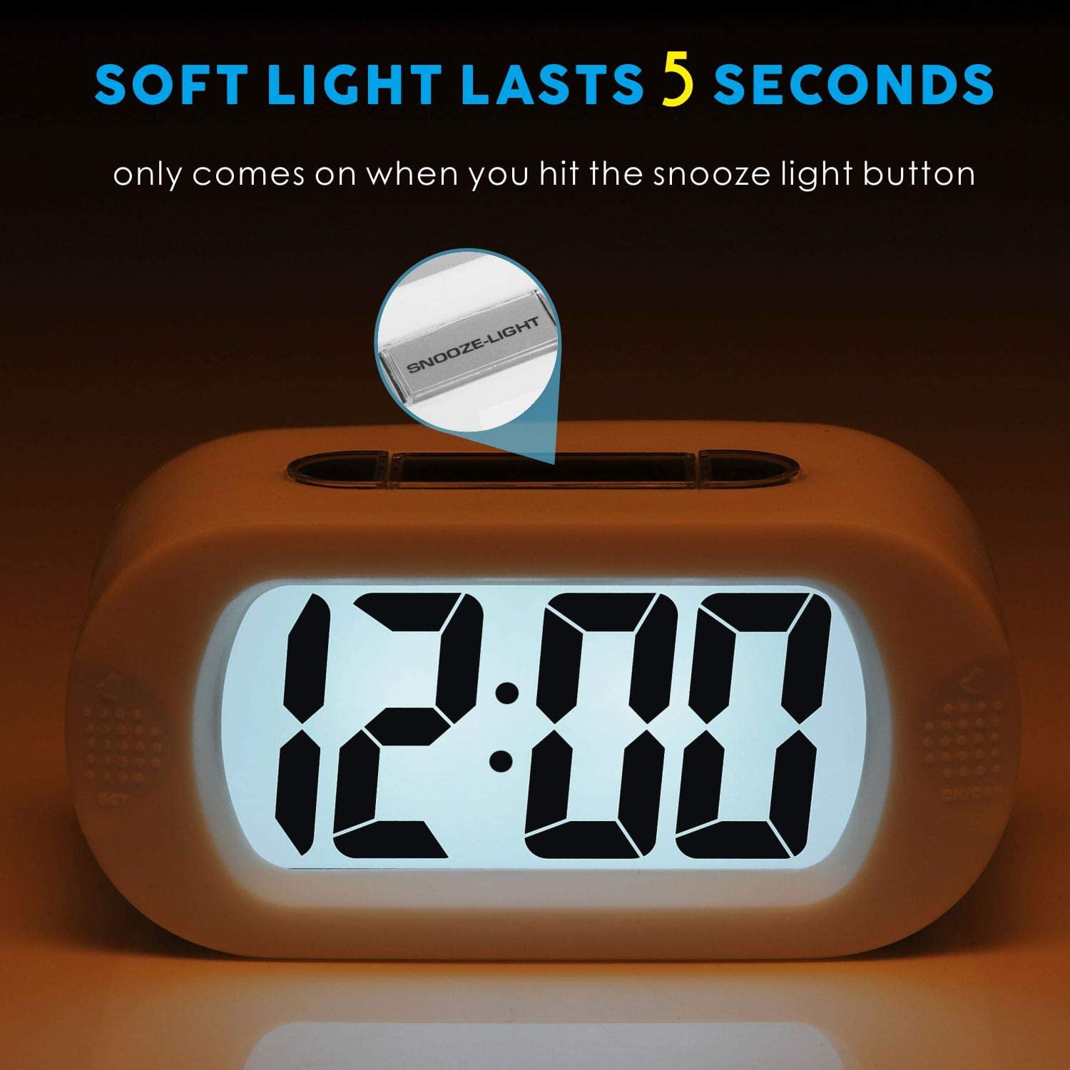 Ascending Sound Small Alarm Clock Travel Bedside Desk Clock w/ Light Blue 