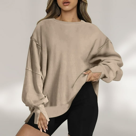 jsaierl Sweatshirt for Women Cute Solid Color Sweatshirts Round Neck Tunic Sweater Tops Comfort Long Sleeve Shirts