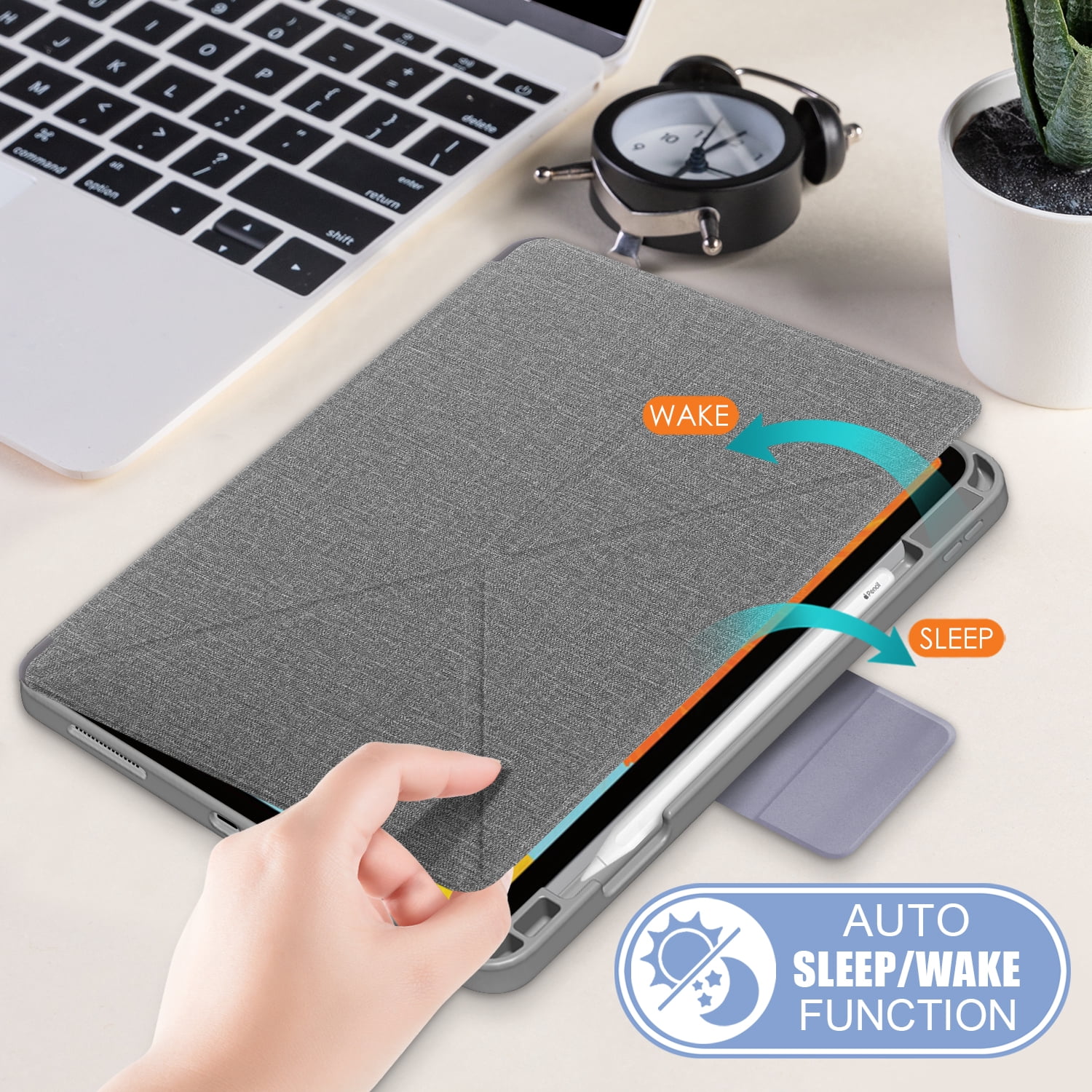 Allytech iPad Air 5 4 Case,[Supports Pencil 2nd Gen Charging] Slim Auto Sleep Wake Multi Angle Stand Smart Shell Shockproof Case Cover for Apple iPad Air 5th 4th Generation 10.9", BlackGray