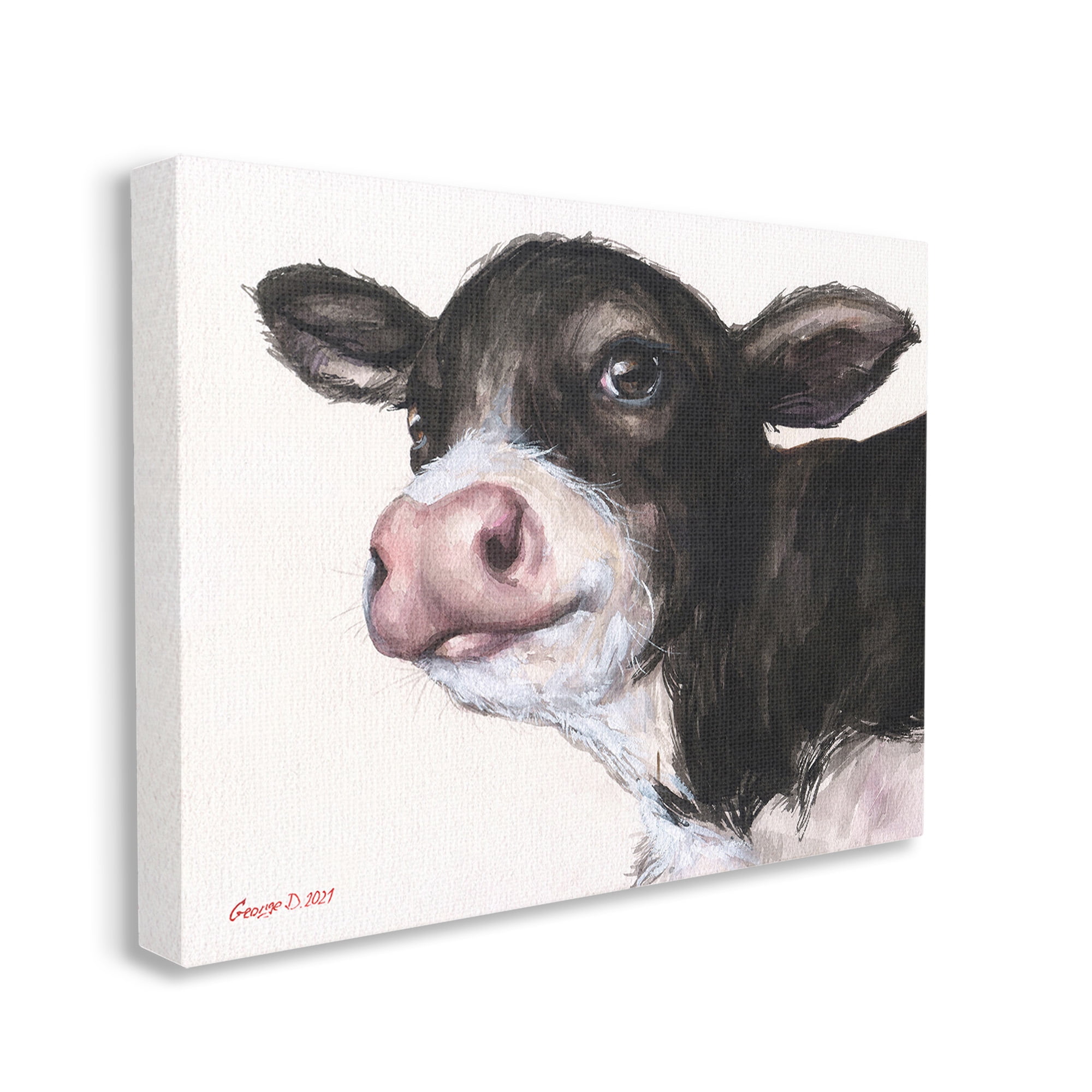 Stupell Industries Cow Calf Minimal Painting Animals & Insects Painting Gallery Wrapped Canvas Art Print Wall Art, 20 x 16