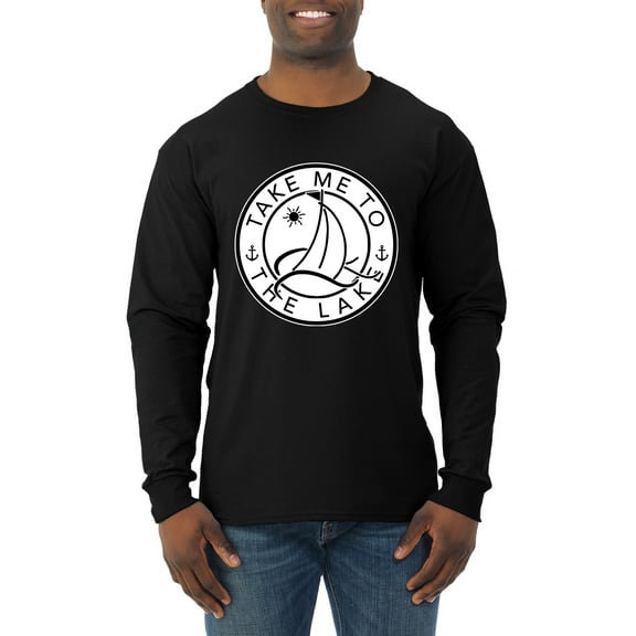 Wild Bobby, Take Me To The Lake, Men Long Sleeve Shirt, Black, Small