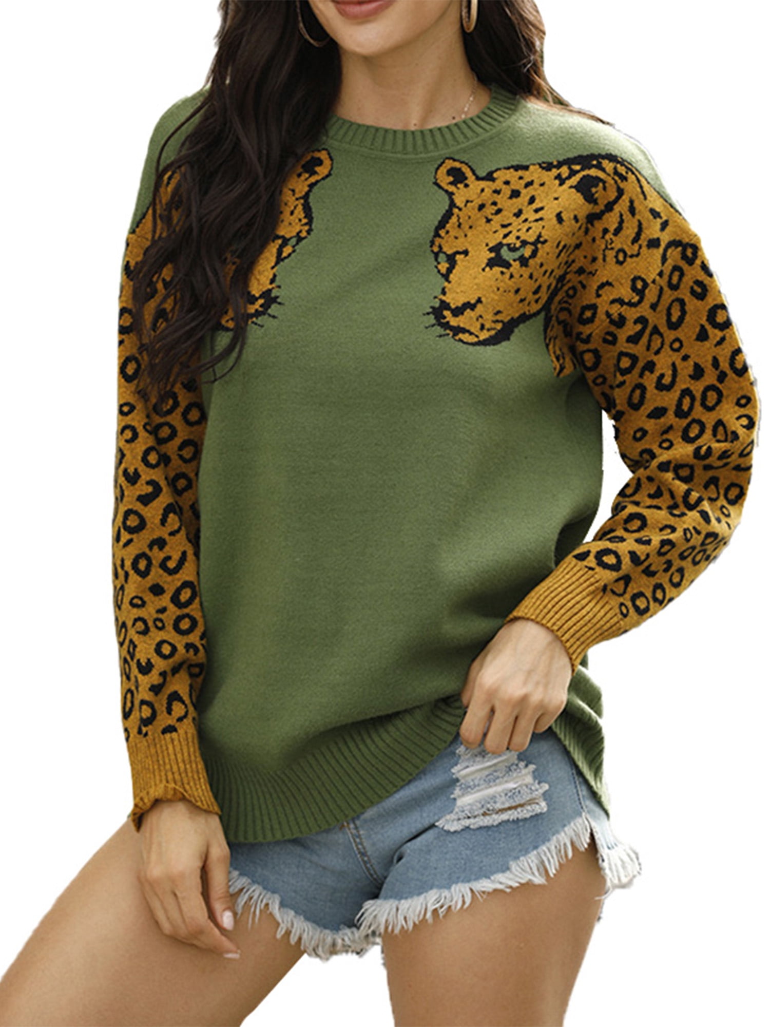 sweater with leopard sleeves