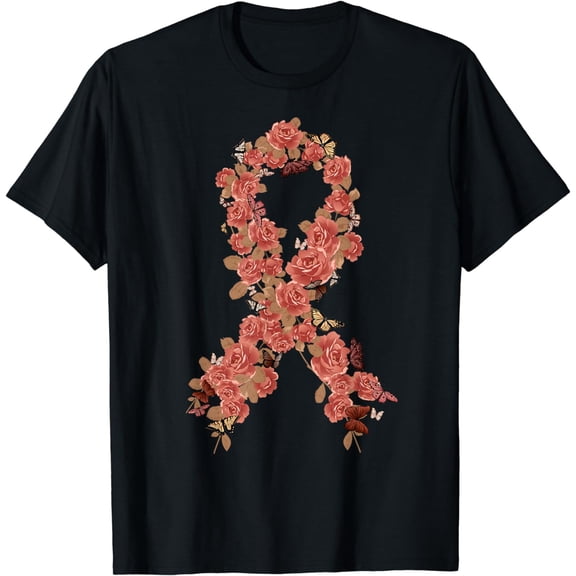 Peach Ribbon Uterine Endometrial Cancer Awareness T-Shirt
