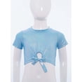 thumbnail image 2 of inlzdz Girls Metallic Shiny Hip Hop Jazz Dance Crop Top Performance Glitter T-Shirt Disco Party Dancewear Light Blue 120, 2 of 7