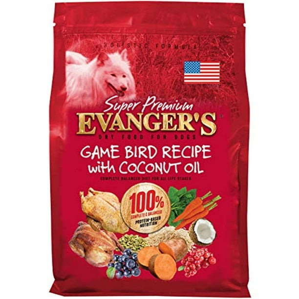 Receta Super Gamebird de Evanger con alimento seco para perros con aceite de coco - Bolsa de 4.4 lb - Fórmula hipoalergénica de pato y pavo - Sin granos apoya la salud digestiva y del pelaje