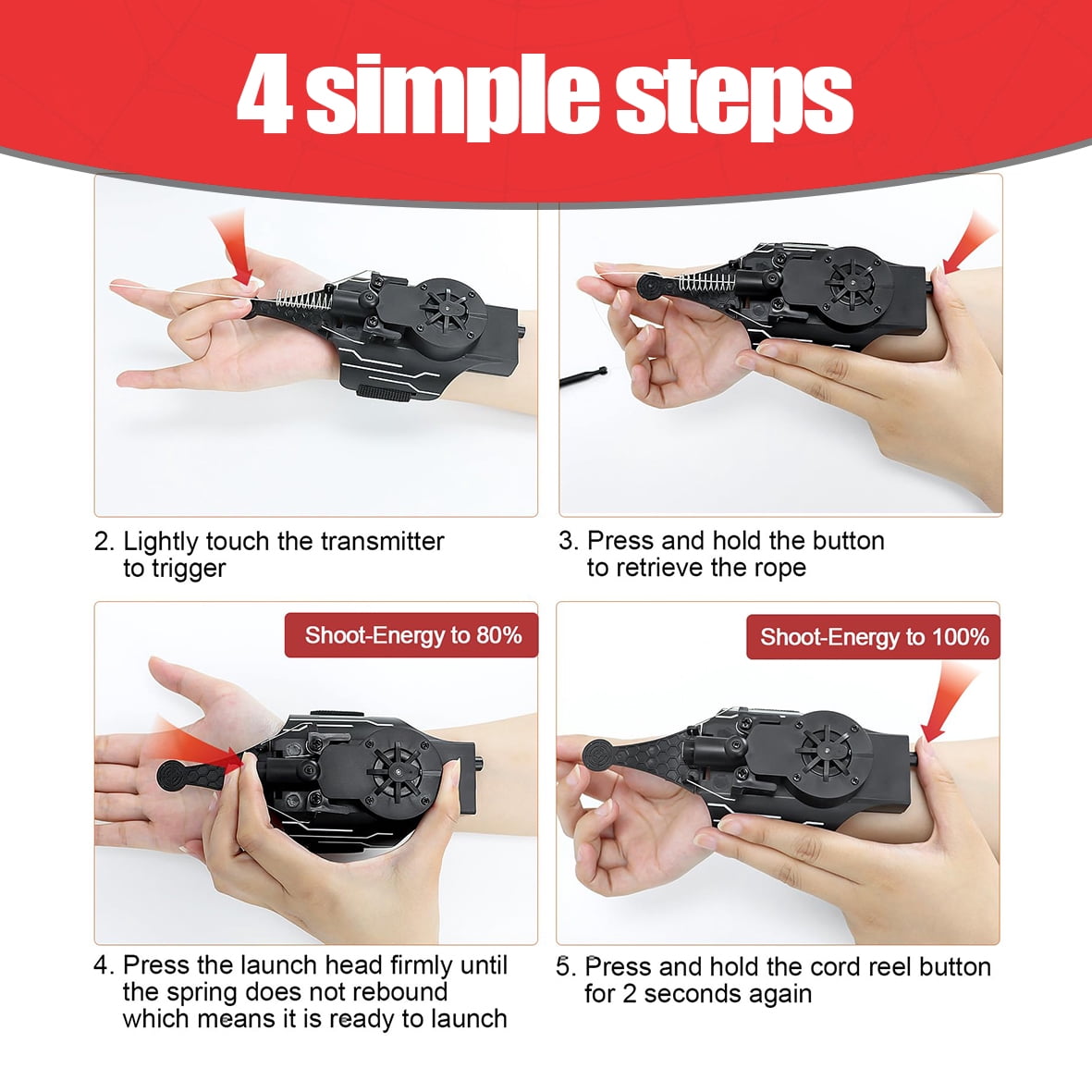 New Upgraded Spider Web Shooter Toy - String Launcher with Auto-Rewind, Realistic Web Slinger for Kids & Superhero Fans - Cool Action Toy with Suction Cup (Black)
