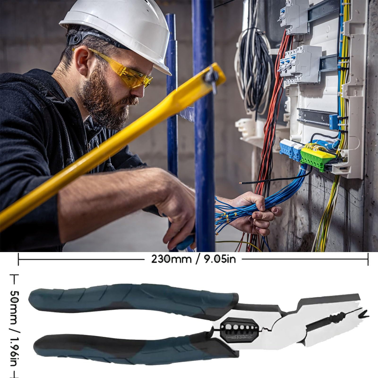 Meiiso Multi-Function Cutting Pliers 9-In-1 Wire Stripper Tool with Soft Handle Diy, Industrial-Grade Electrical Pliers Cutter Stripper