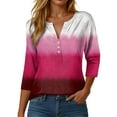 thumbnail image 2 of felwors 3/4 Length Sleeve Womens Tops Henley V Neck Summer Shirts Casual Elbow Length Button Down Shirt Floral Print Blouses (Hot Pink, XL), 2 of 5