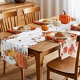 thumbnail image 5 of Fall Table Runner Thanksgiving Harvest Pumpkin Table Runners Orange Flower Eucalyptus Leaves Wood Cotton Linen Dresser Scarf Kitchen Dining Table Decor for Fall Holiday Party Decor 13x72 Inch, 5 of 9