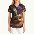 thumbnail image 4 of Mardi Gras Scrubs Top for Women Plus Size Loose Short Sleeve Funny Carnival Mask Printed Scrubs Hoilday V Neck Scrub Shirts Medical Nurse Workwear Nursing Uniform with Pockets Gold 5XL, 4 of 4